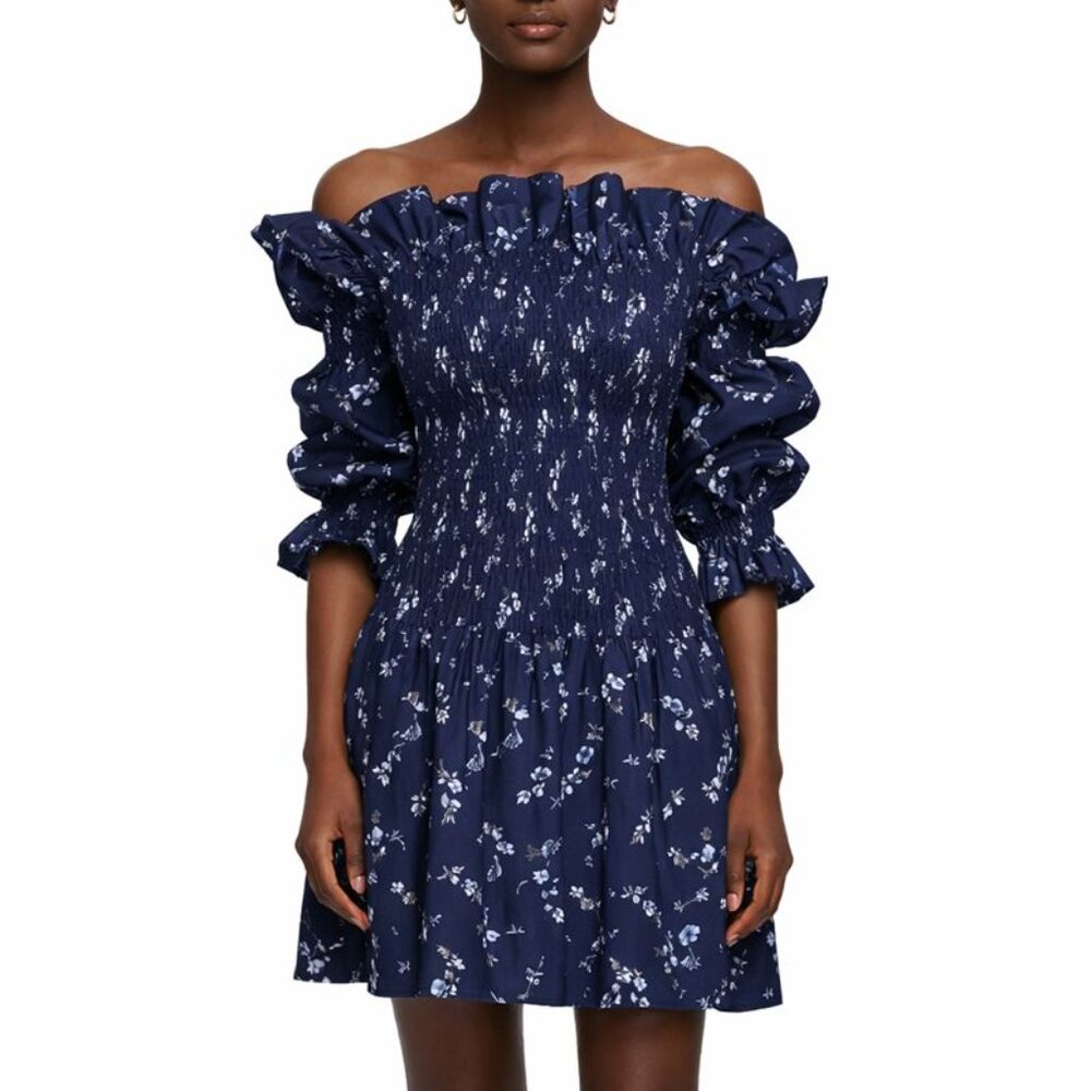 Rebecca Taylor Cottagecore Off-The-Shoulder Floral Francine smocked Dress size 4